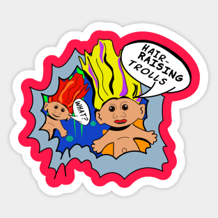 Hair-Raising Trolls Pop Art – Retro Nostalgia with Iconic Speech Bubbles Sticker